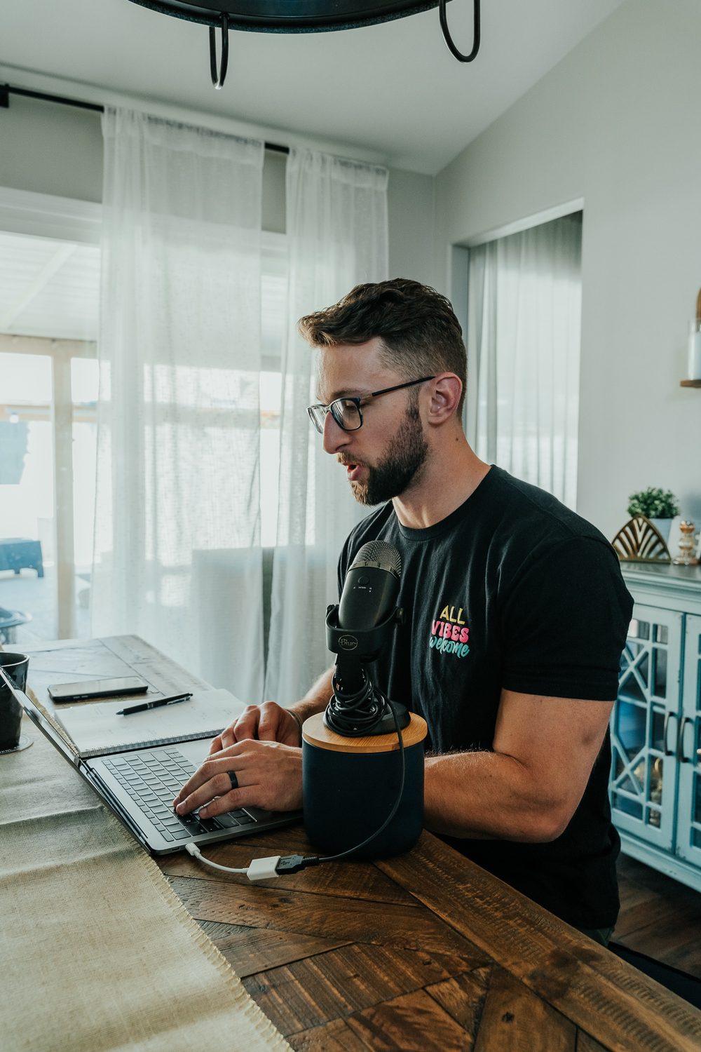 David recording The Stronger Life Podcast
