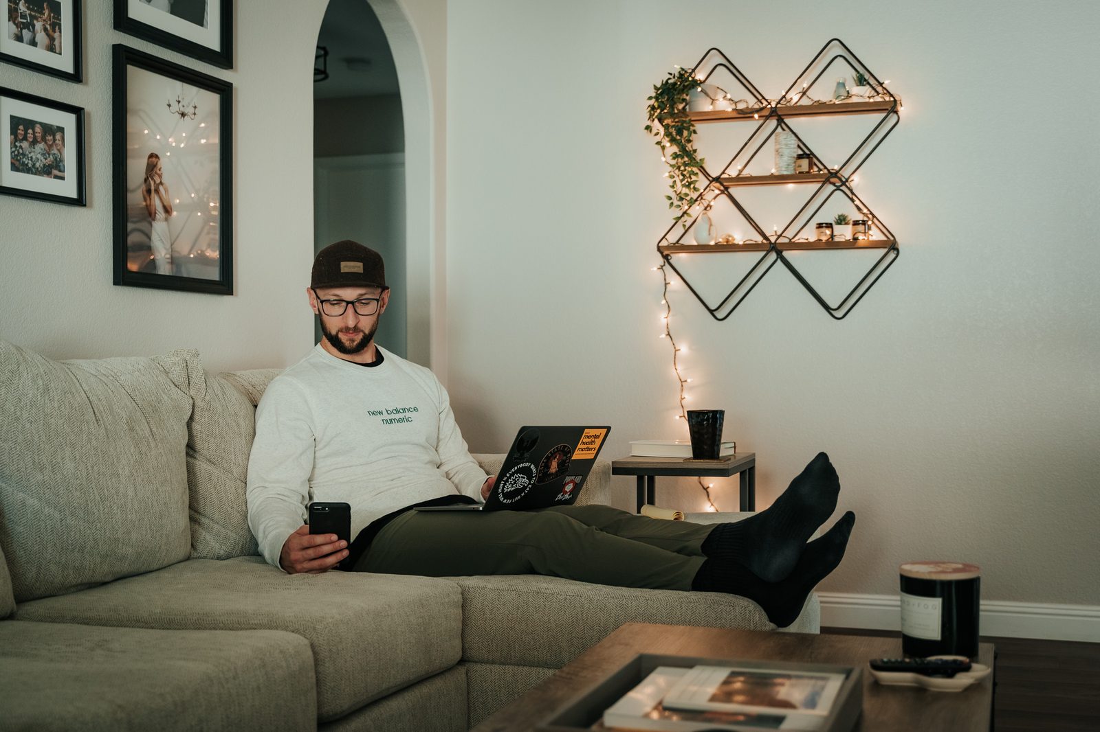 David working from the couch
